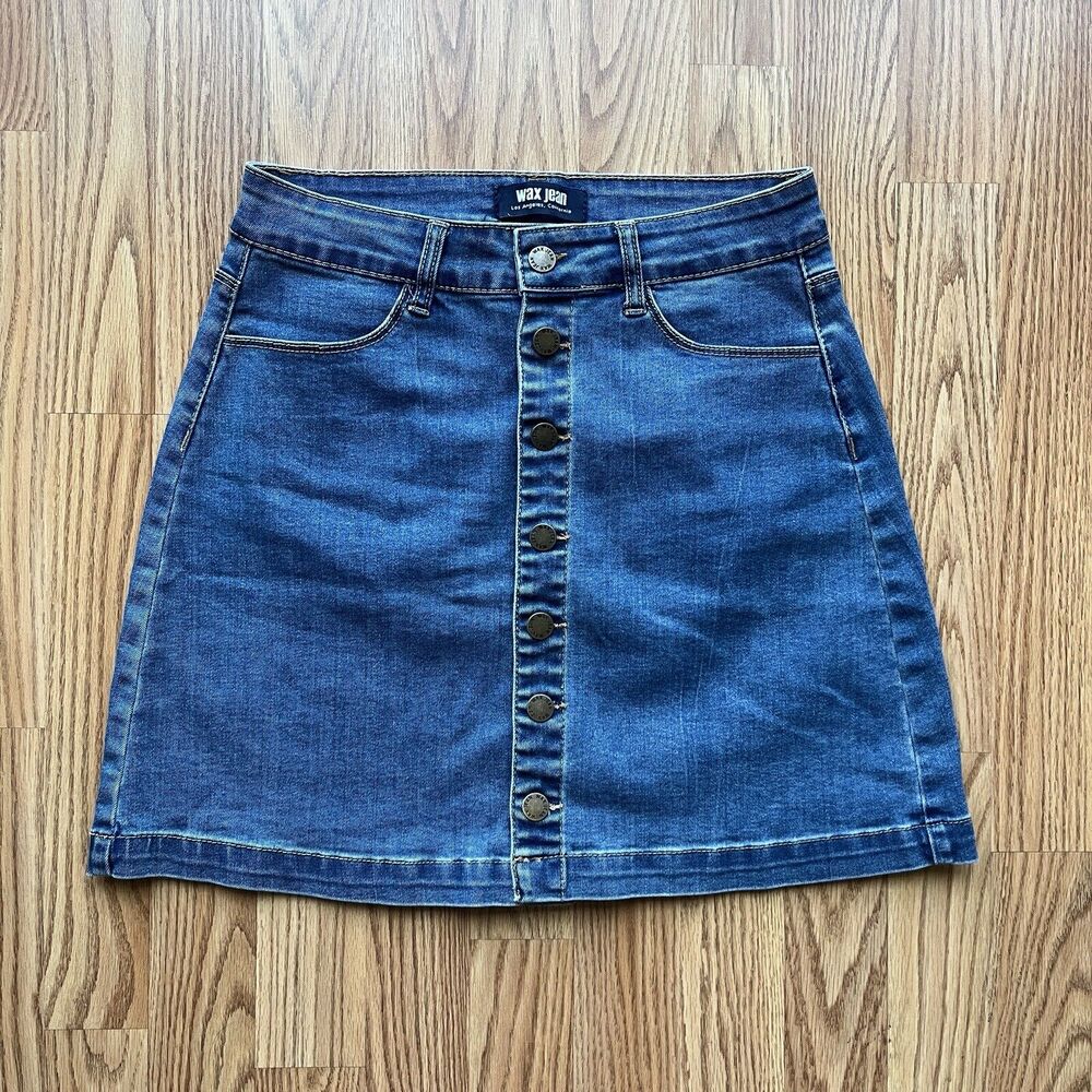 Wax Jean Denim mini Skirt Button Front Size M Casual, Classic, going out, summer